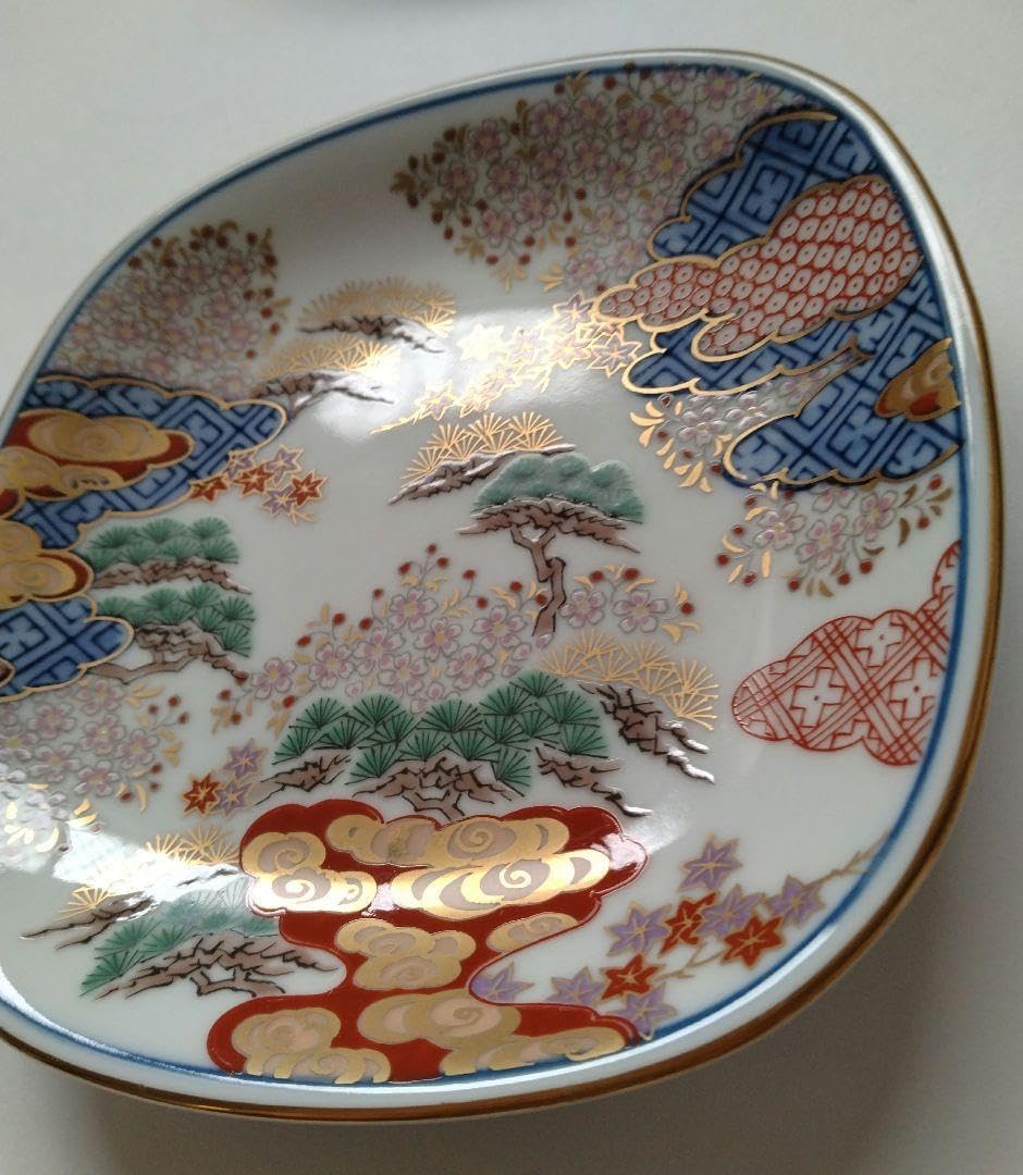 賞美堂 其泉 有田焼 春秋文 銘々皿 四角 小皿 取皿 金彩 5枚 手描き